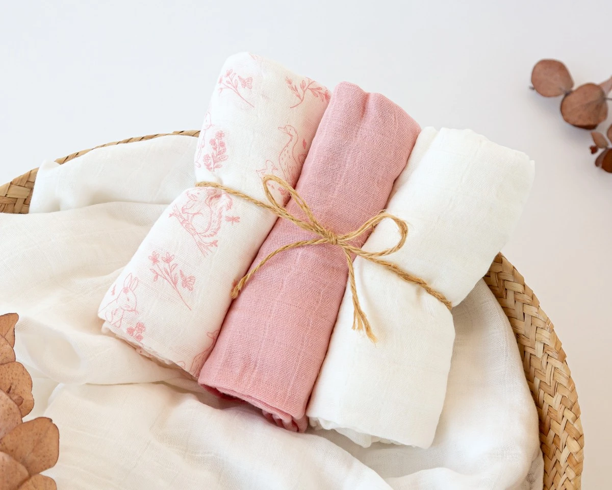 Conjunto de 3 musselinas rosa, 70x70