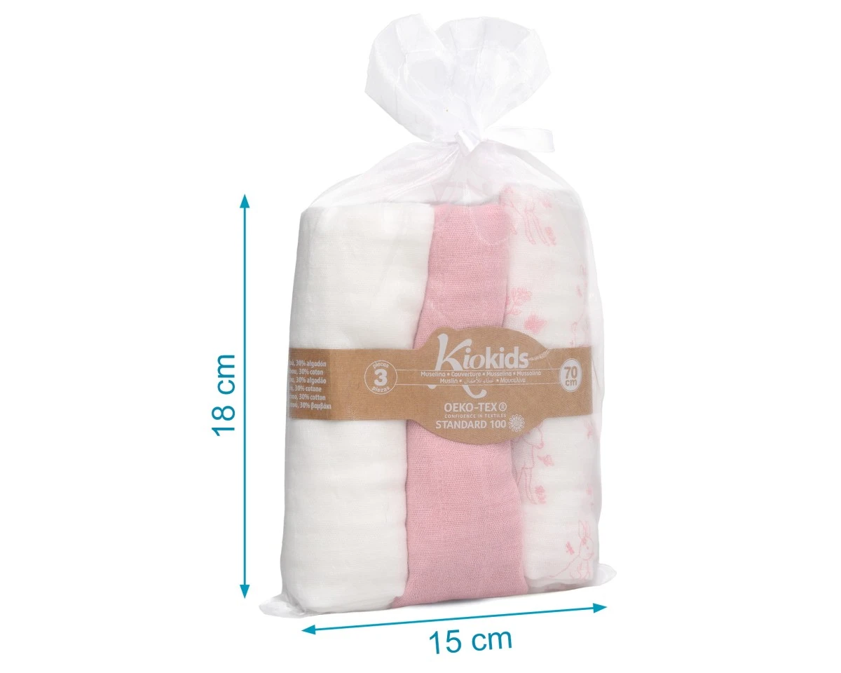 Conjunto de 3 musselinas rosa, 70x70