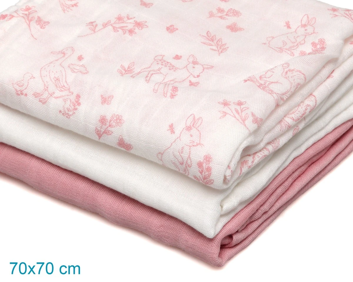 Conjunto de 3 musselinas rosa, 70x70