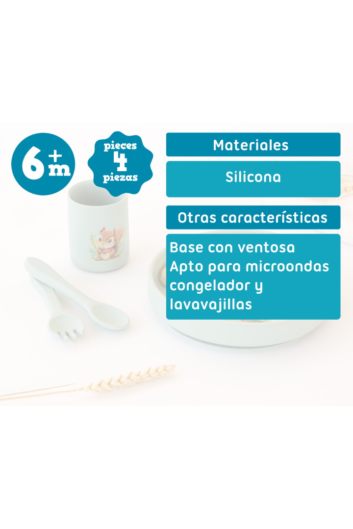 Conjunto de louça de silicone  com ventosa - verde