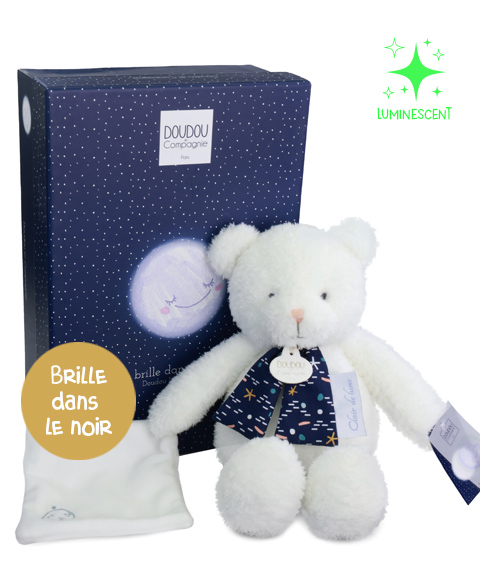 Peluche urso que brilha no escuro com lenço - 28 cm - Luar