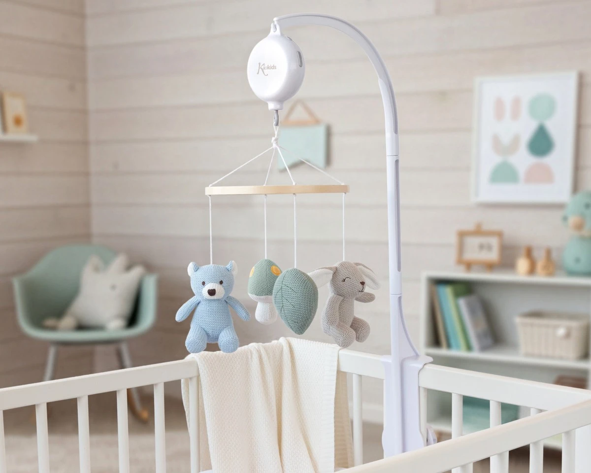 Móvel musical para berço com peluches de algodão - azul