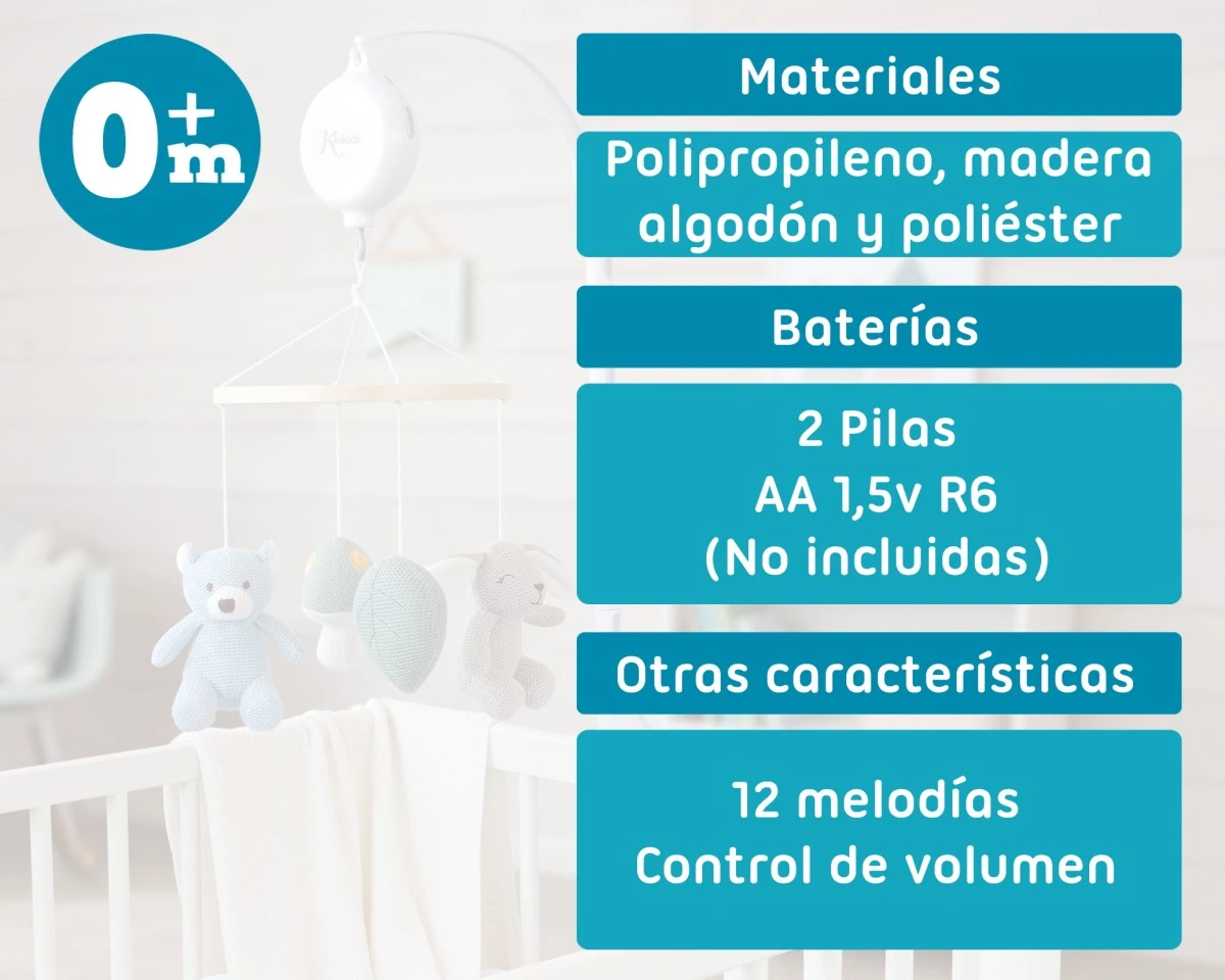 Móvel musical para berço com peluches de algodão - azul