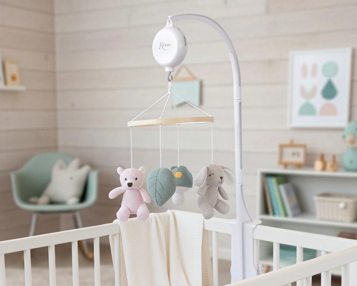 Móvel musical para berço com peluches de algodão - rosa