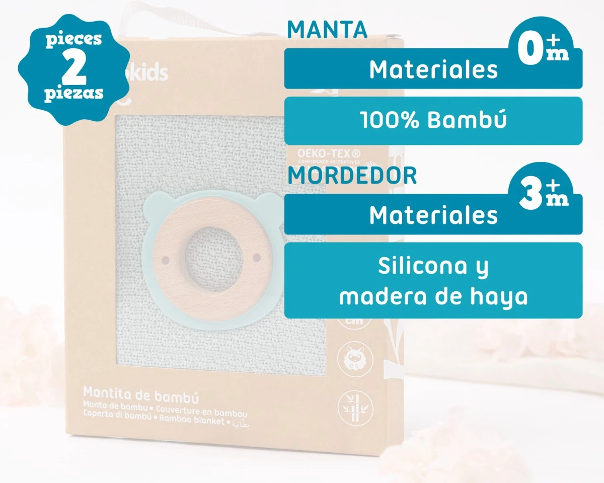 Conjunto de manta de bambu e mordedor