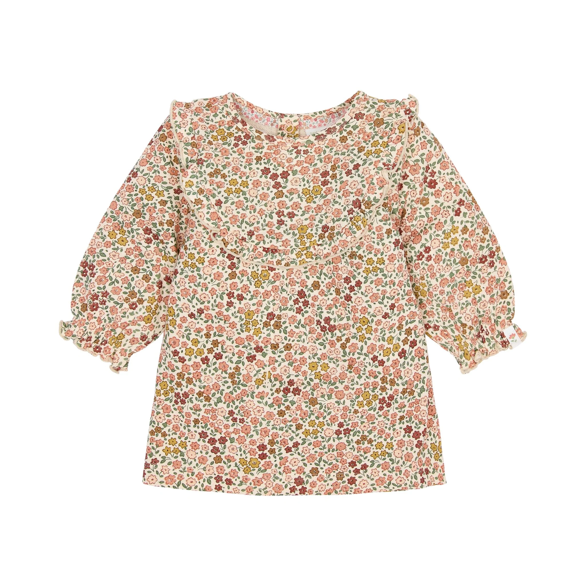 Vestido de manga comprida com estampado floral rosa