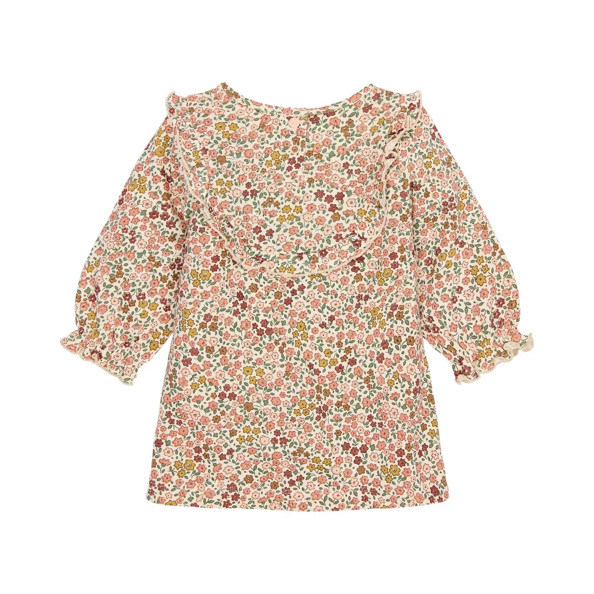 Vestido de manga comprida com estampado floral rosa